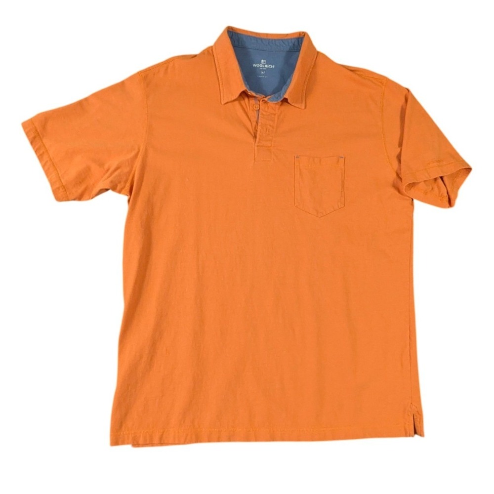Woolrich Mens Polo Shirt Orange Size XL 100% Cotton Short Sleeve Pocket Top